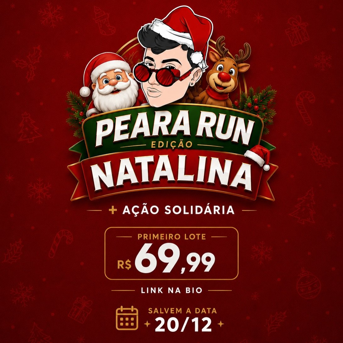 Cartaz de divulgação da Peara Run Natalina com data 20 de dezembro e primeiro lote a R$ 69,99